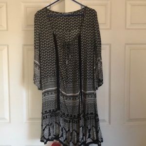 Cotton print dress NY collection with lace trim L